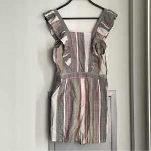 ENTRO Striped Ruffle Sleeveless 100% Cotton Romper